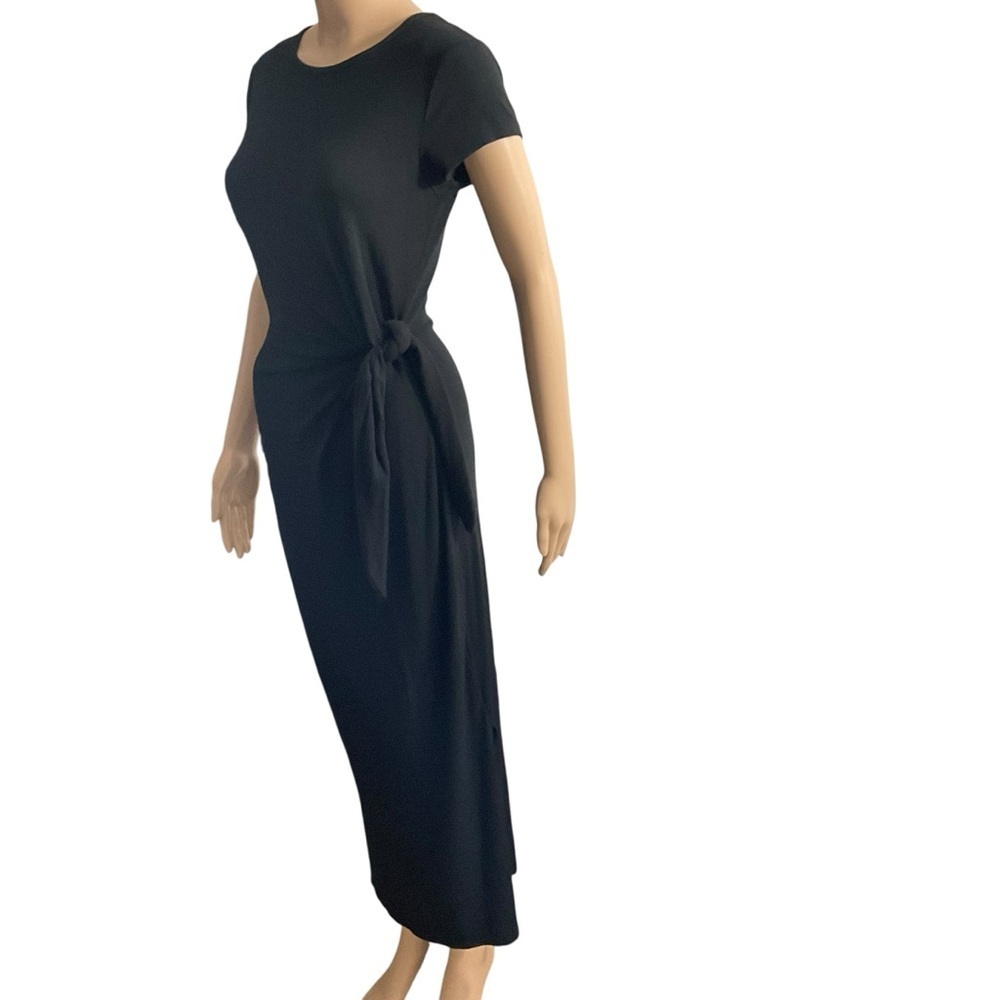 Magaschoni Black Stretch Tie Waist Midi Dress Size Medium - Picture 6 of 14